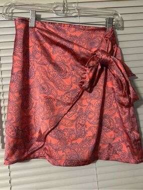 Sincerely Jules Coral Orange Paisley Wrap Skirt